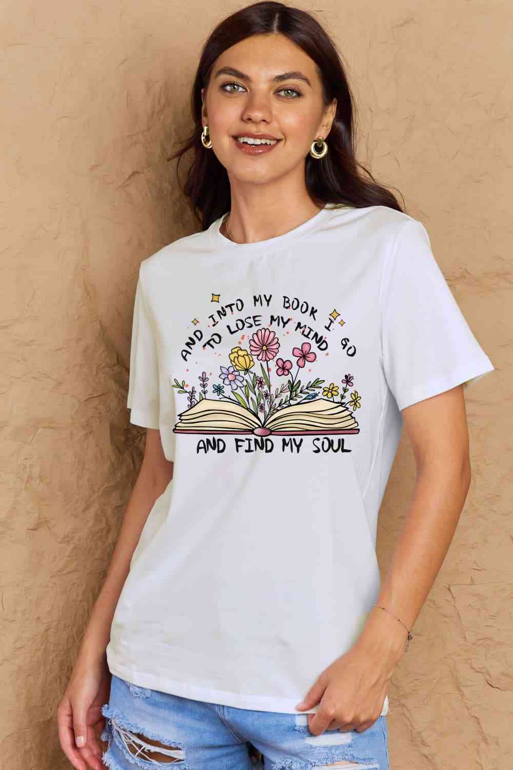 Simply Love Full Size Book & Flower Graphic Cotton Tee - TRENDMELO