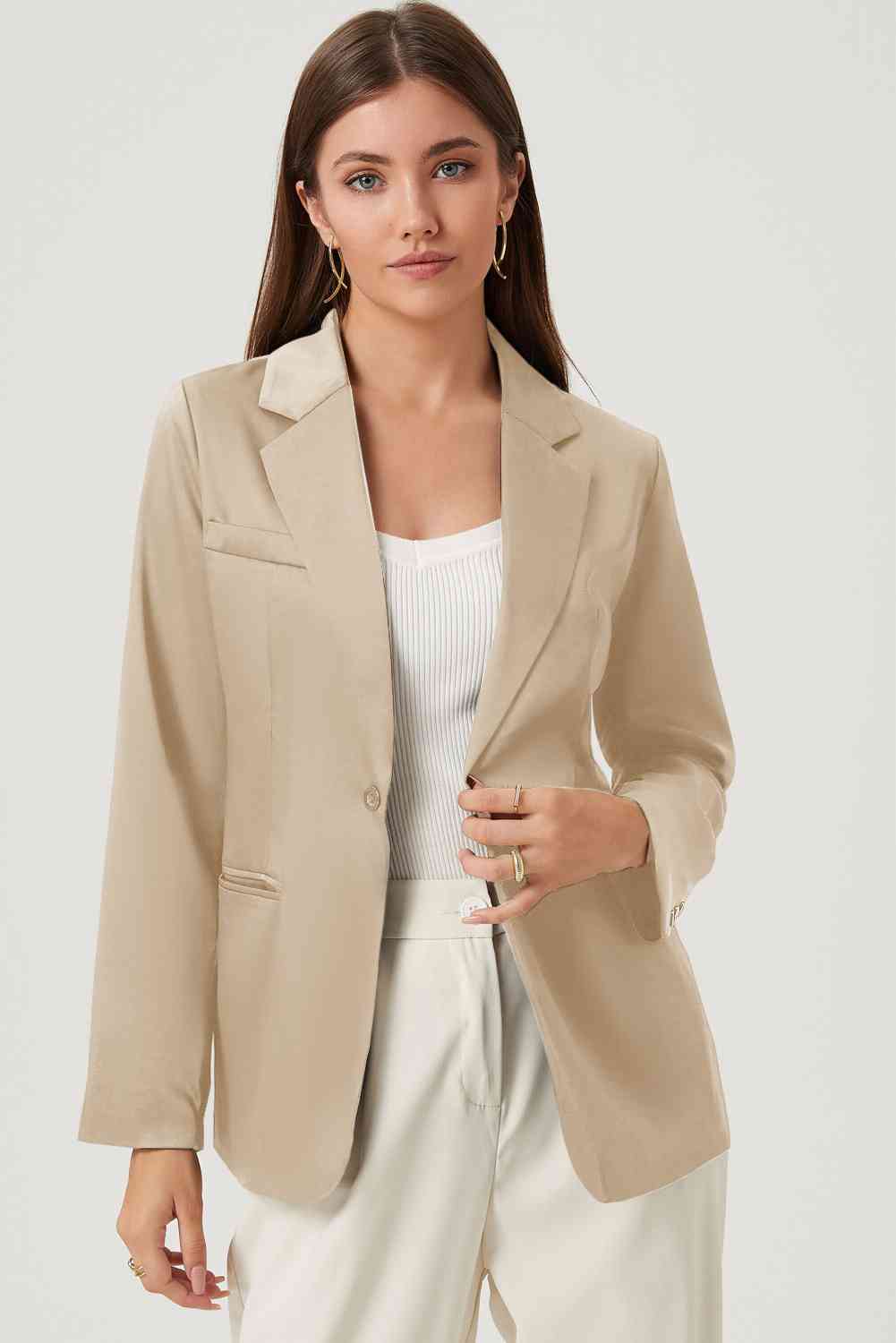 Long Sleeve Lapel Collar Blazer - TRENDMELO