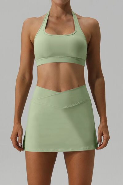 Halter Neck Tank and Slit Skirt Active Set - TRENDMELO