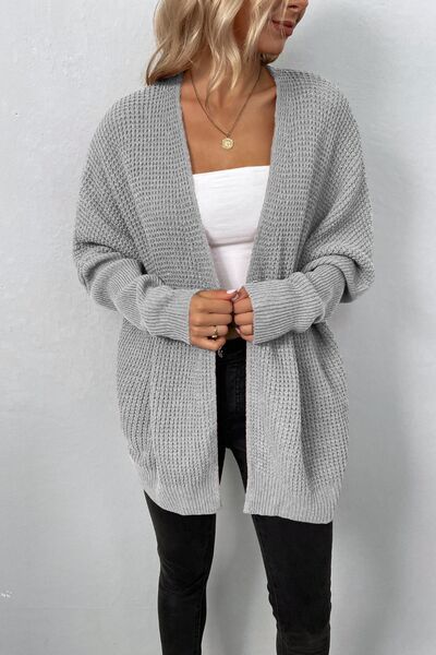 Open Front Dropped Shoulder Cardigan - TRENDMELO