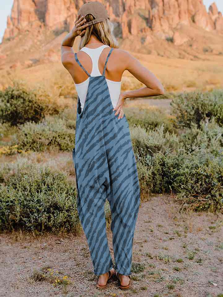 Full Size Printed V-Neck Sleeveless Jumpsuit - TRENDMELO