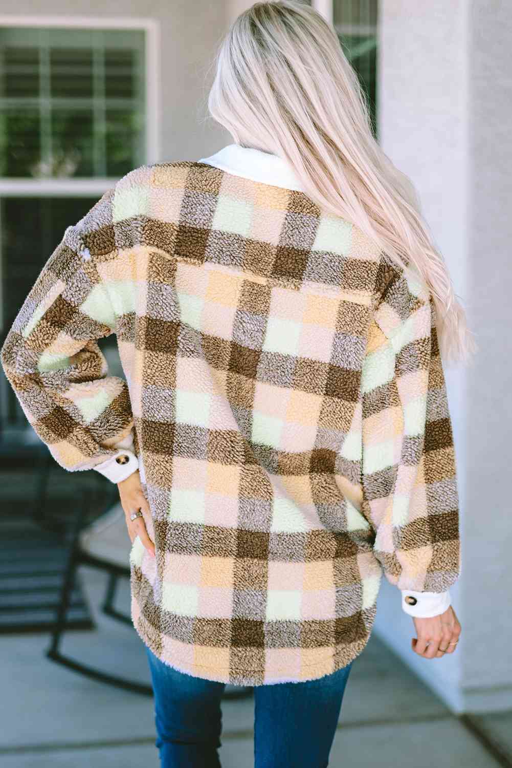 Plaid Collared Neck Button Down Jacket - TRENDMELO