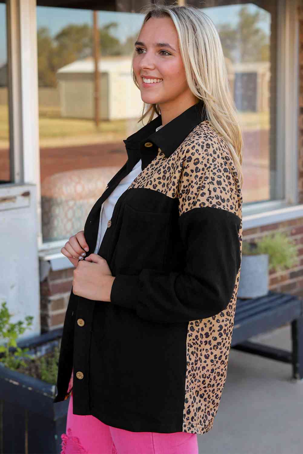 Leopard Collared Button Down Jacket - TRENDMELO