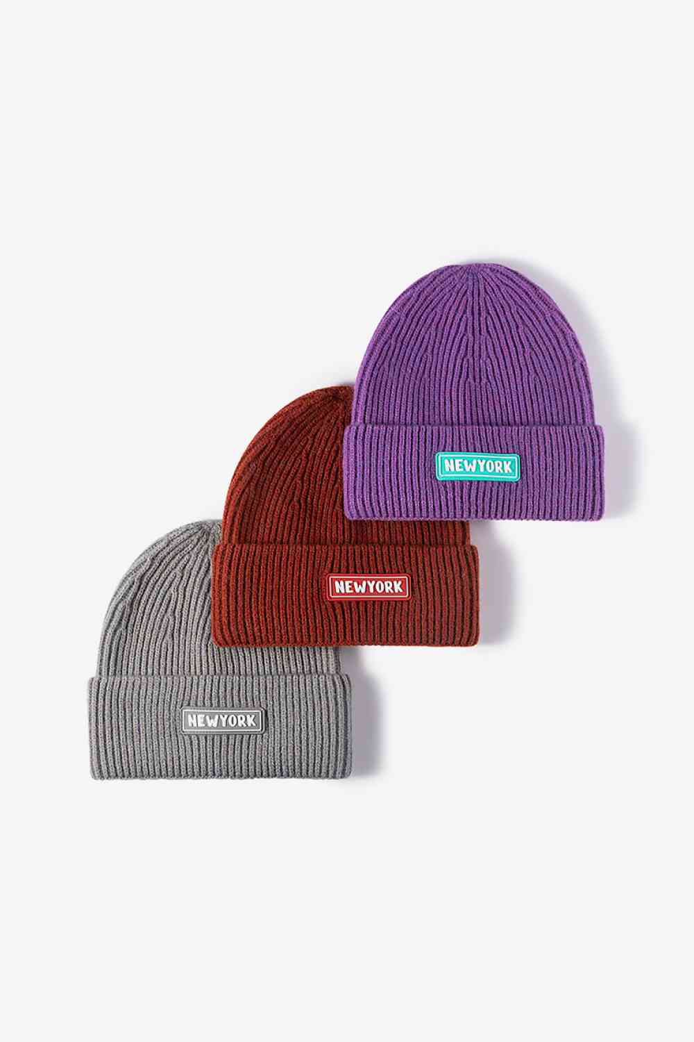 NEWYORK Patch Rib-Knit Cuffed Beanie - TRENDMELO