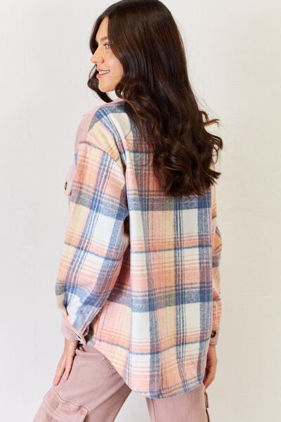 J.NNA Plaid Colorblock Button Down Jacket - TRENDMELO