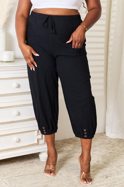 Double Take Decorative Button Cropped Pants - TRENDMELO