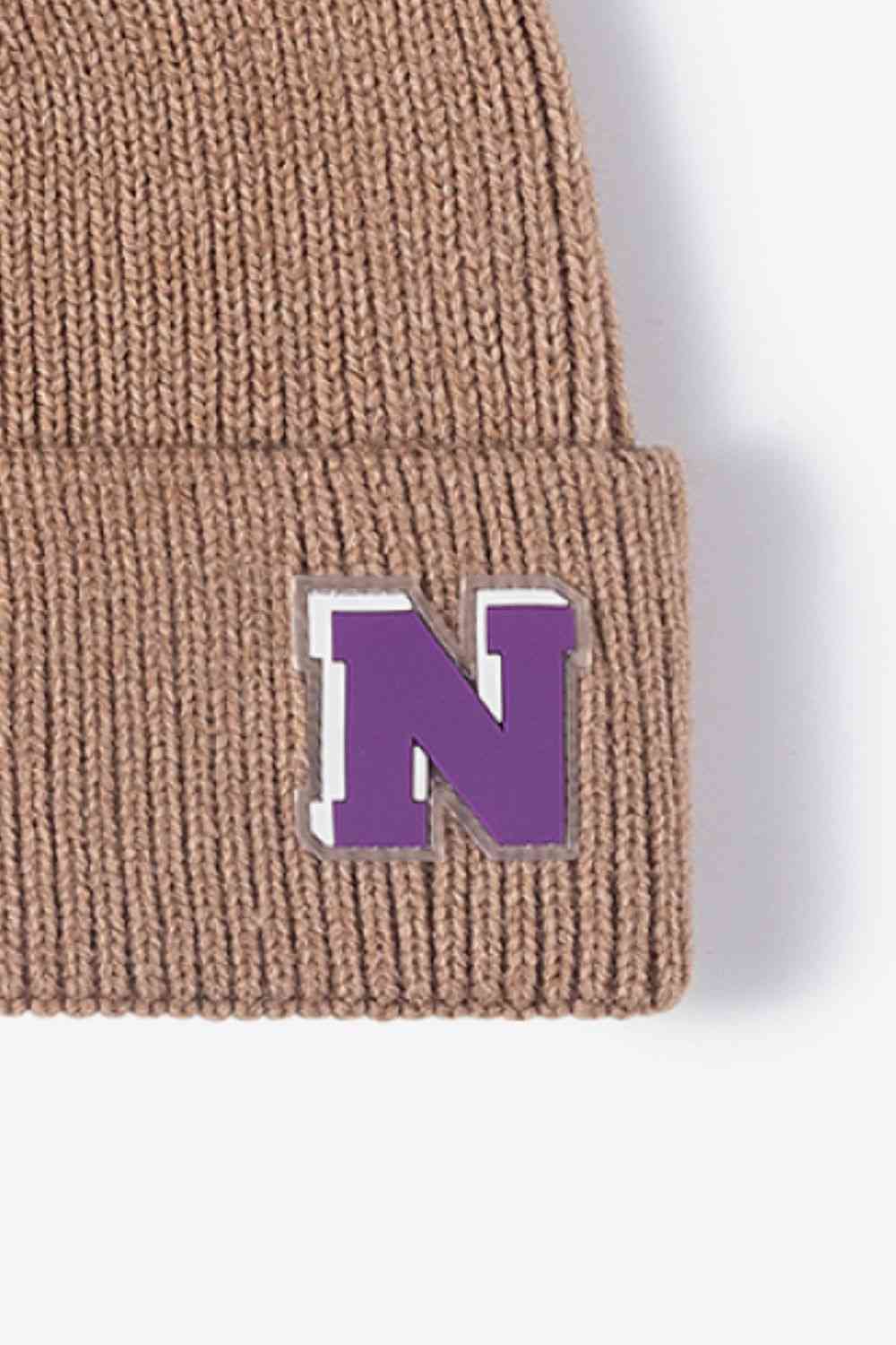 Letter N Patch Cuffed Knit Beanie - TRENDMELO