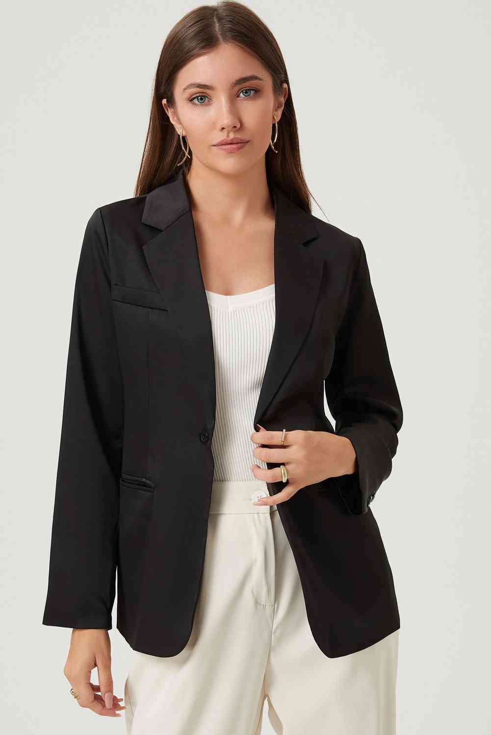 Long Sleeve Lapel Collar Blazer - TRENDMELO