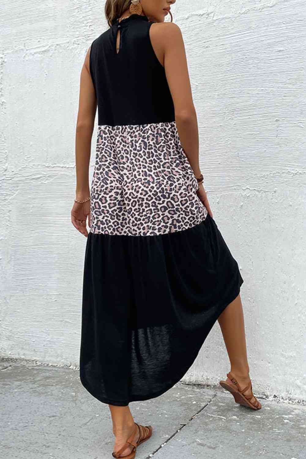 Leopard Contrast Sleeveless Maxi Dress - TRENDMELO