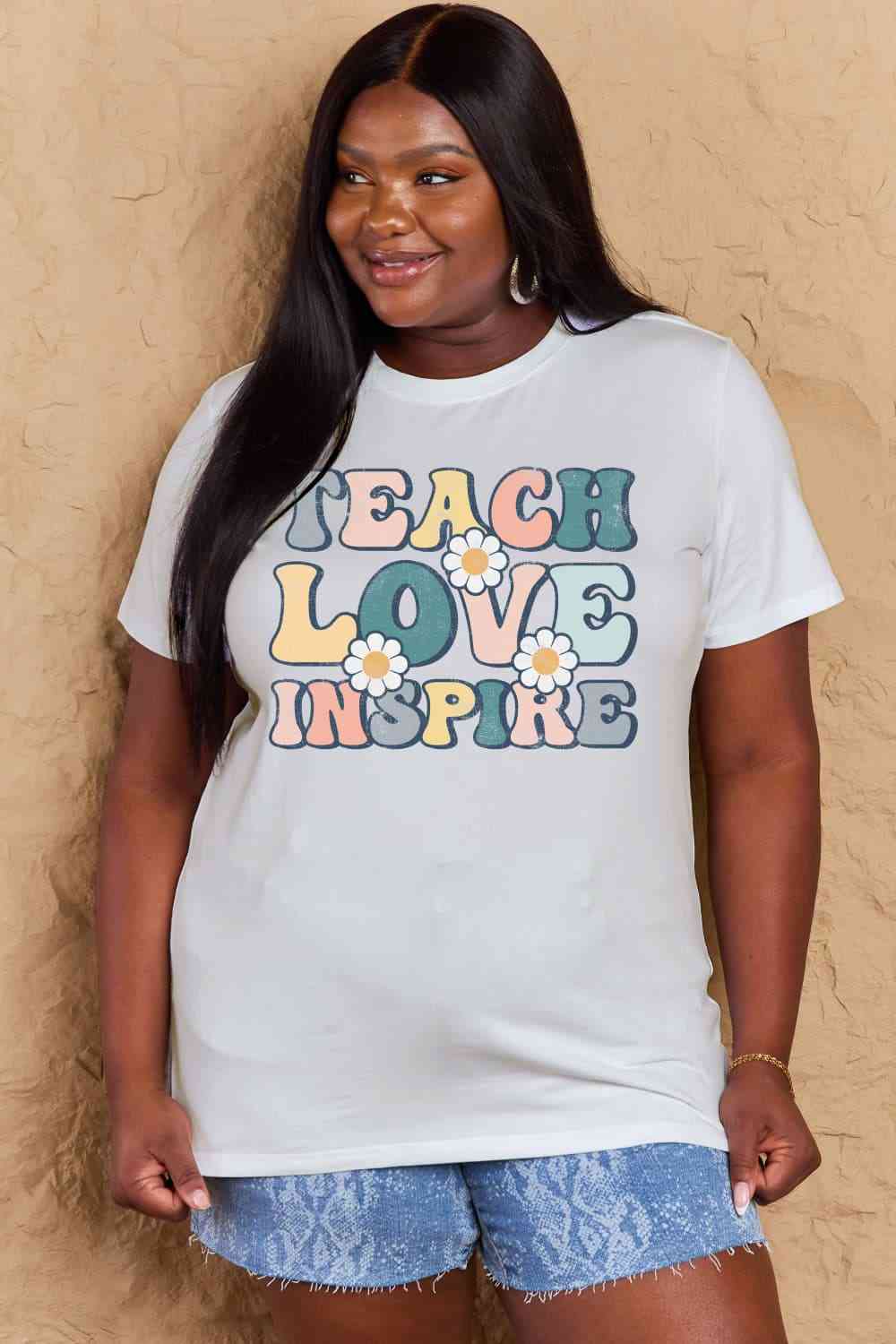 Simply Love Full Size TEACH LOVE INSPIRE Graphic Cotton T-Shirt - TRENDMELO
