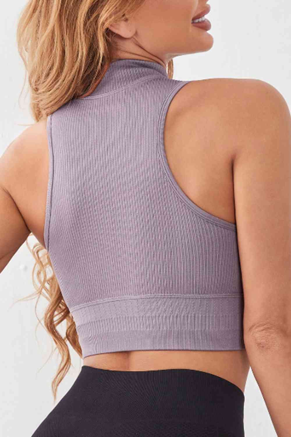 Mock Neck Ribbed Sports Tank - TRENDMELO