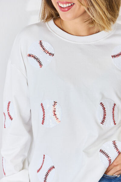 Sequin Ball Round Neck Dropped Shoulder Sweatshirt - TRENDMELO