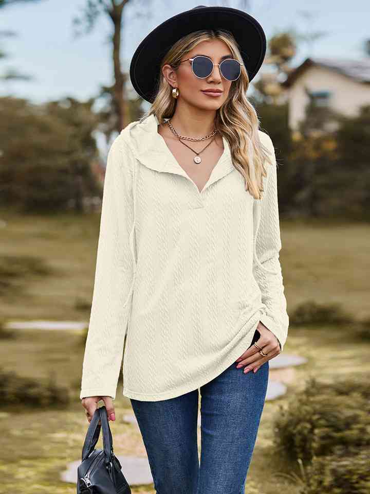 Cable-Knit Hooded Blouse - TRENDMELO