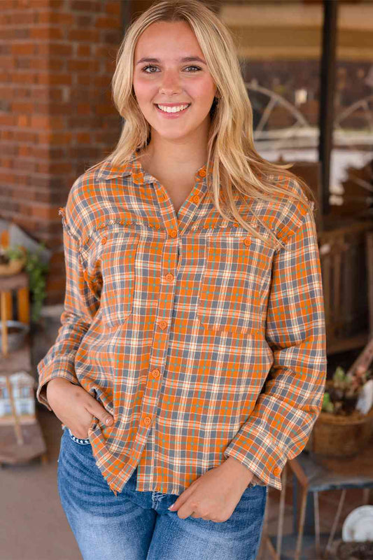 Plaid Collared Neck Shirt - TRENDMELO