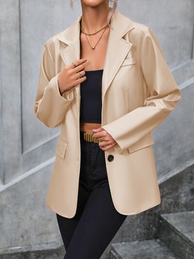 Pocketed Button Up Collared Neck Blazer - TRENDMELO