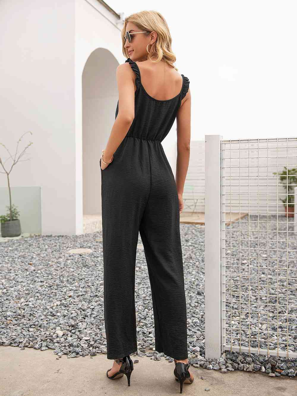 Round Neck Sleeveless Jumpsuit with Pockets - TRENDMELO