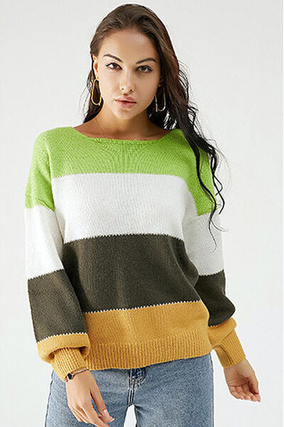 Color Block Dropped Shoulder Sweater - TRENDMELO