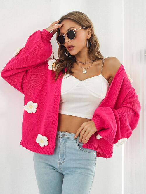 Floral Open Front Long Sleeve Cardigan - TRENDMELO