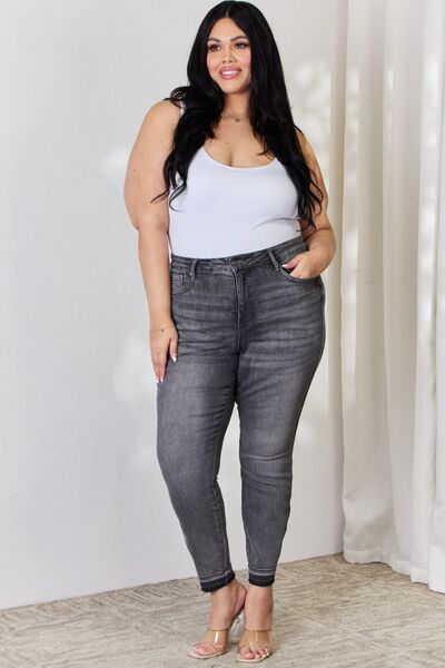 Judy Blue Full Size High Waist Tummy Control Release Hem Skinny Jeans - TRENDMELO