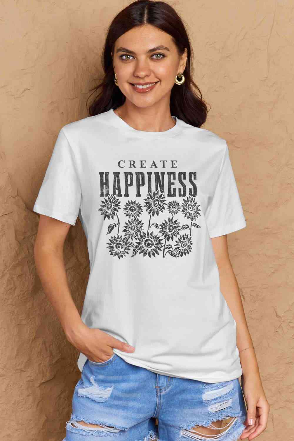 Simply Love Full Size CREATE HAPPINESS Graphic Cotton T-Shirt - TRENDMELO