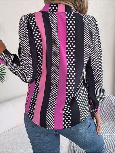 Polka Dot Contrast Long Sleeve Shirt - TRENDMELO