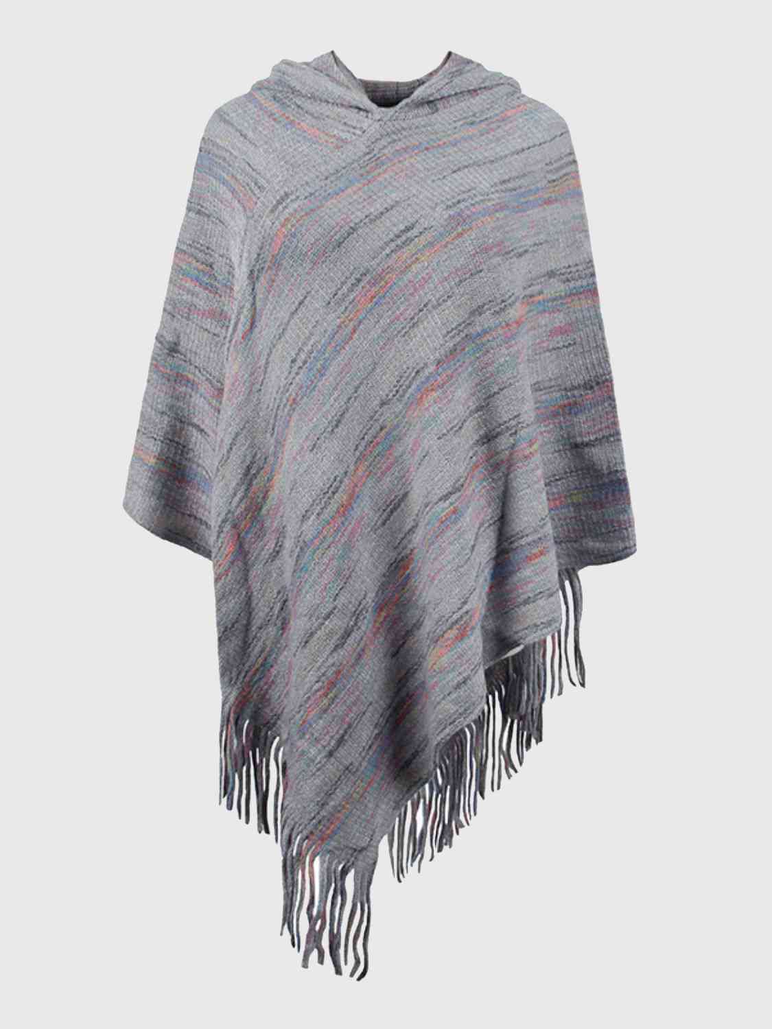 Fringe Hem Hooded Poncho - TRENDMELO