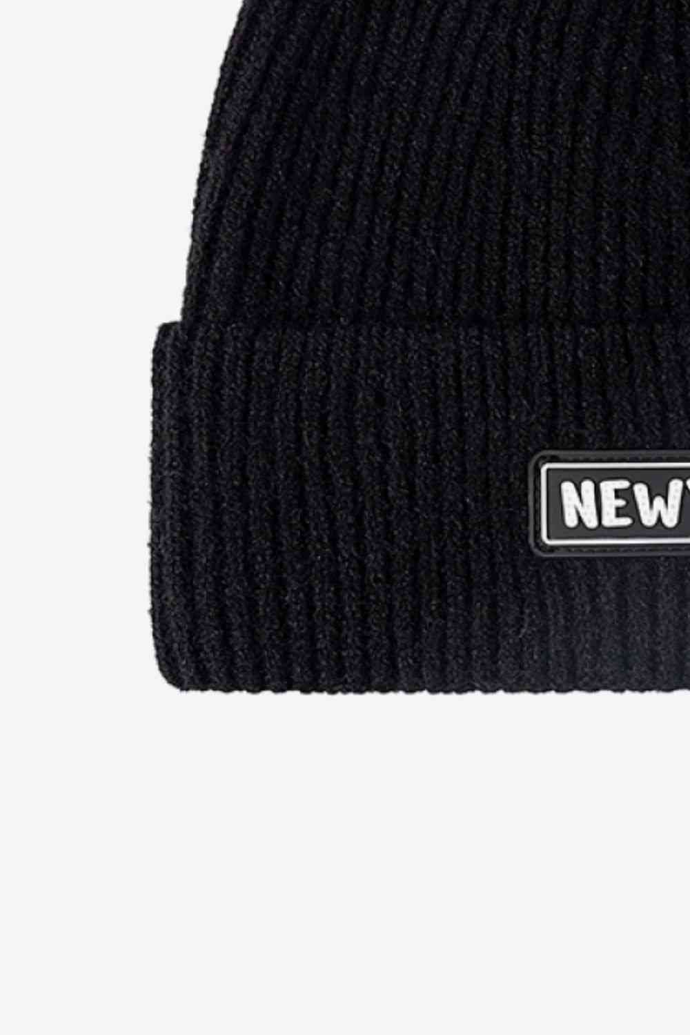 NEWYORK Patch Rib-Knit Cuffed Beanie - TRENDMELO