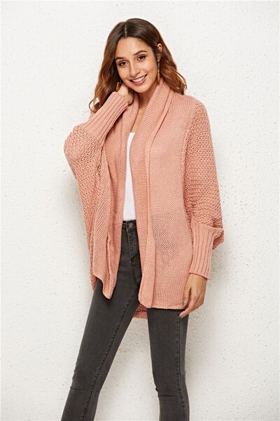 Open Front Batwing Sleeve Cardigan - TRENDMELO