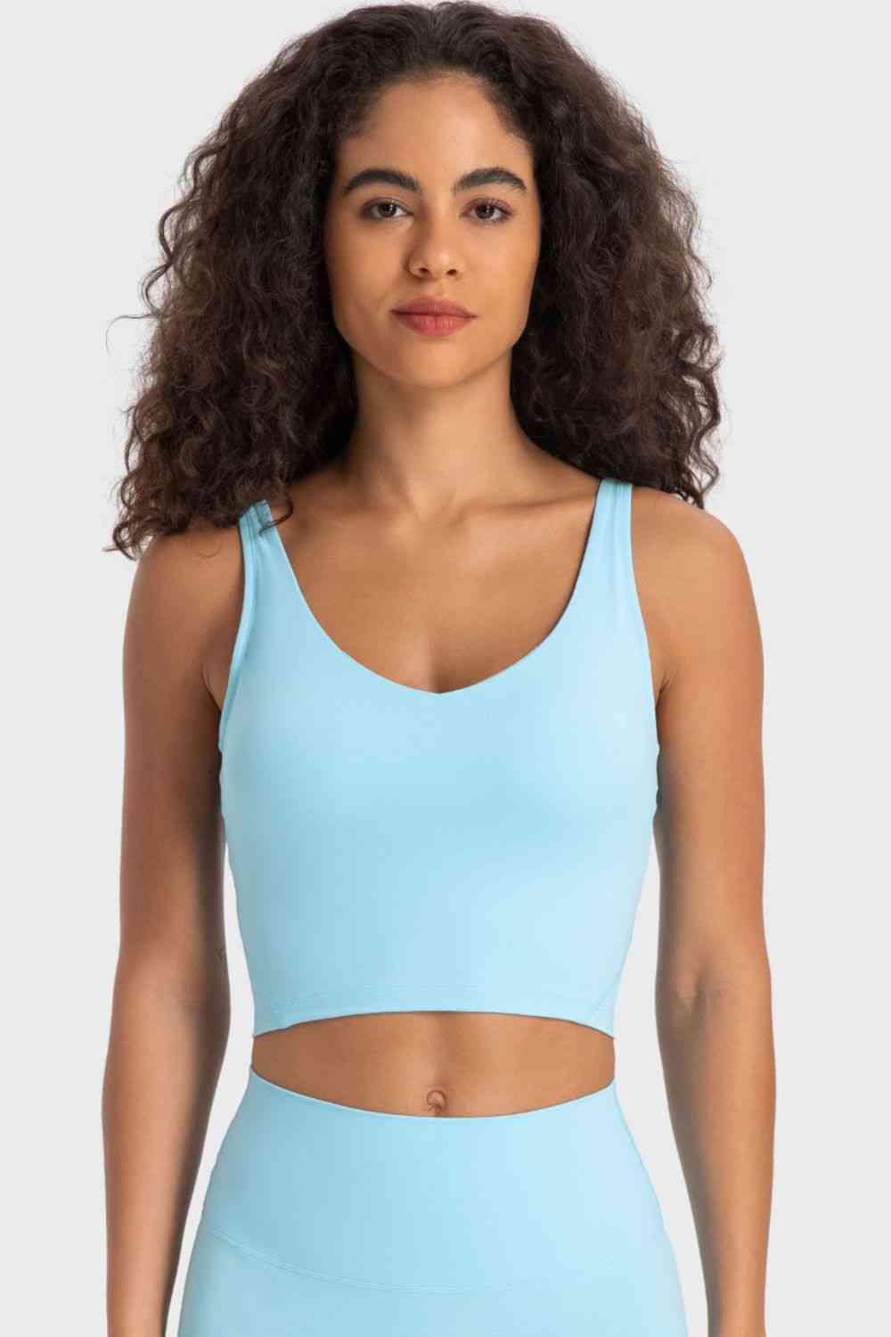 Deep V-Neck Crop Sports Bra - TRENDMELO