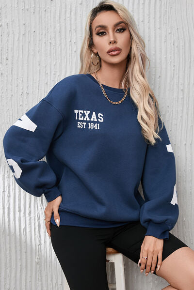 Letter Graphic Round Neck Dropped Shoulder Sweatshirt - TRENDMELO