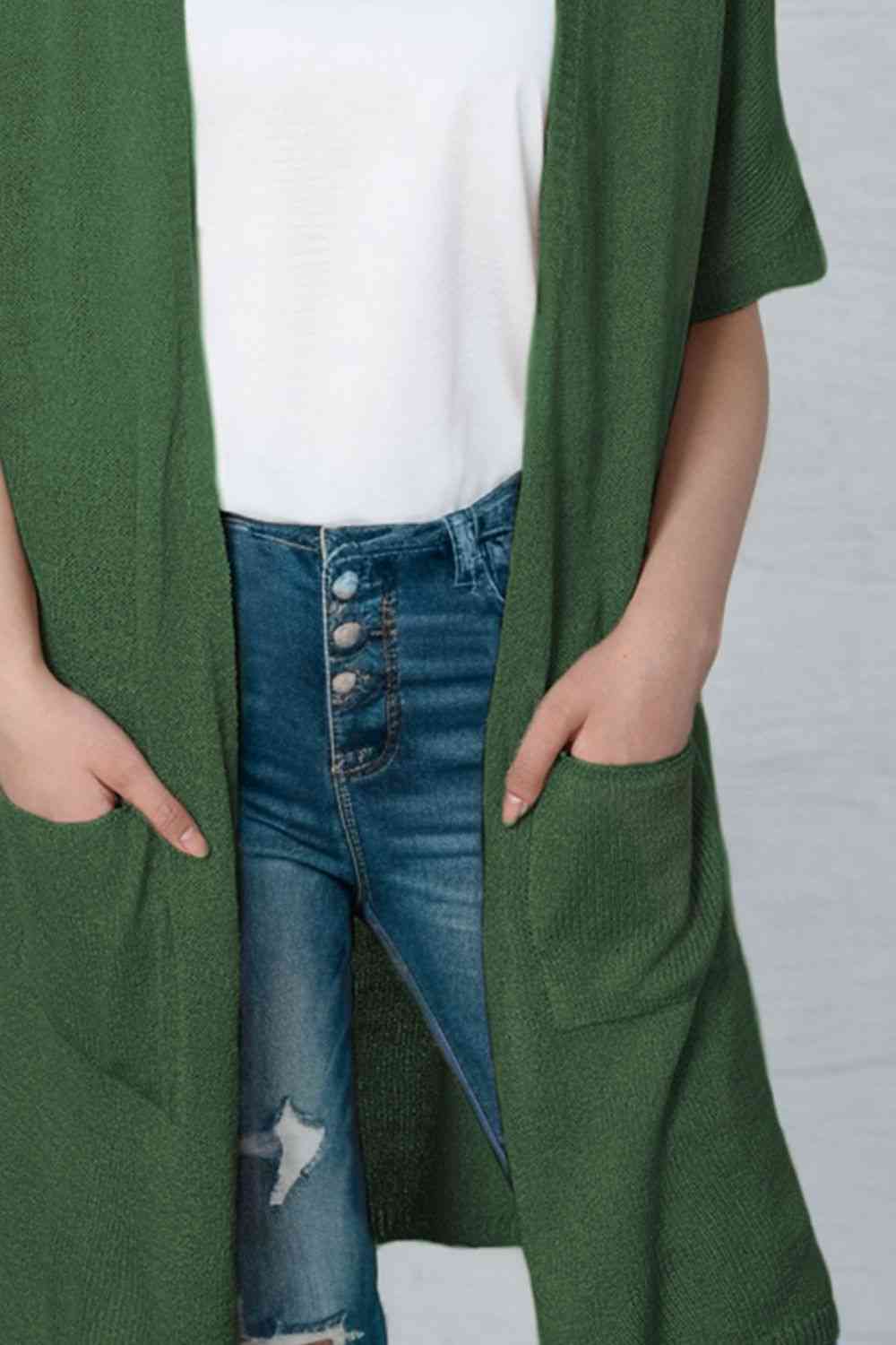 Open Front Sweater Cardigan with Pockets - TRENDMELO