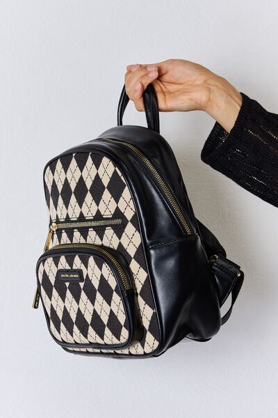 David Jones Argyle Pattern PU Leather Backpack - TRENDMELO