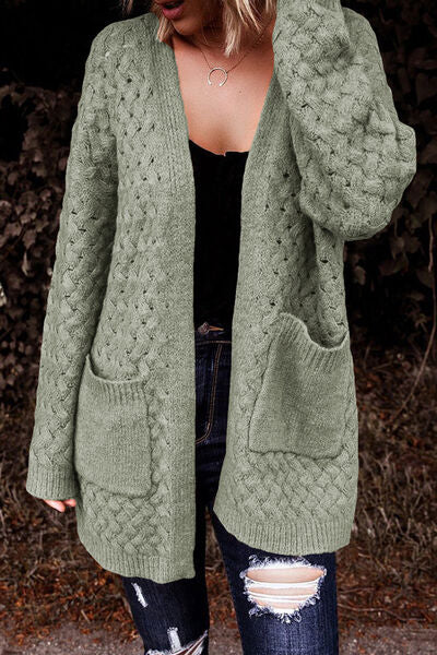 Open Front Dropped Shoulder Cardigan with Pockets - TRENDMELO