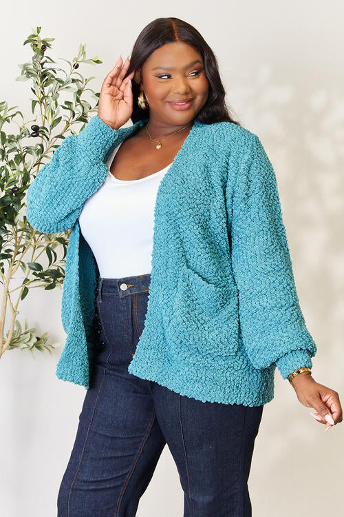 Zenana Falling For You Full Size Open Front Cardigan with Pockets - TRENDMELO