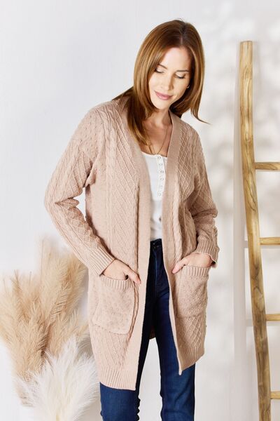 Hailey & Co Full Size Cable-Knit Pocketed Cardigan - TRENDMELO