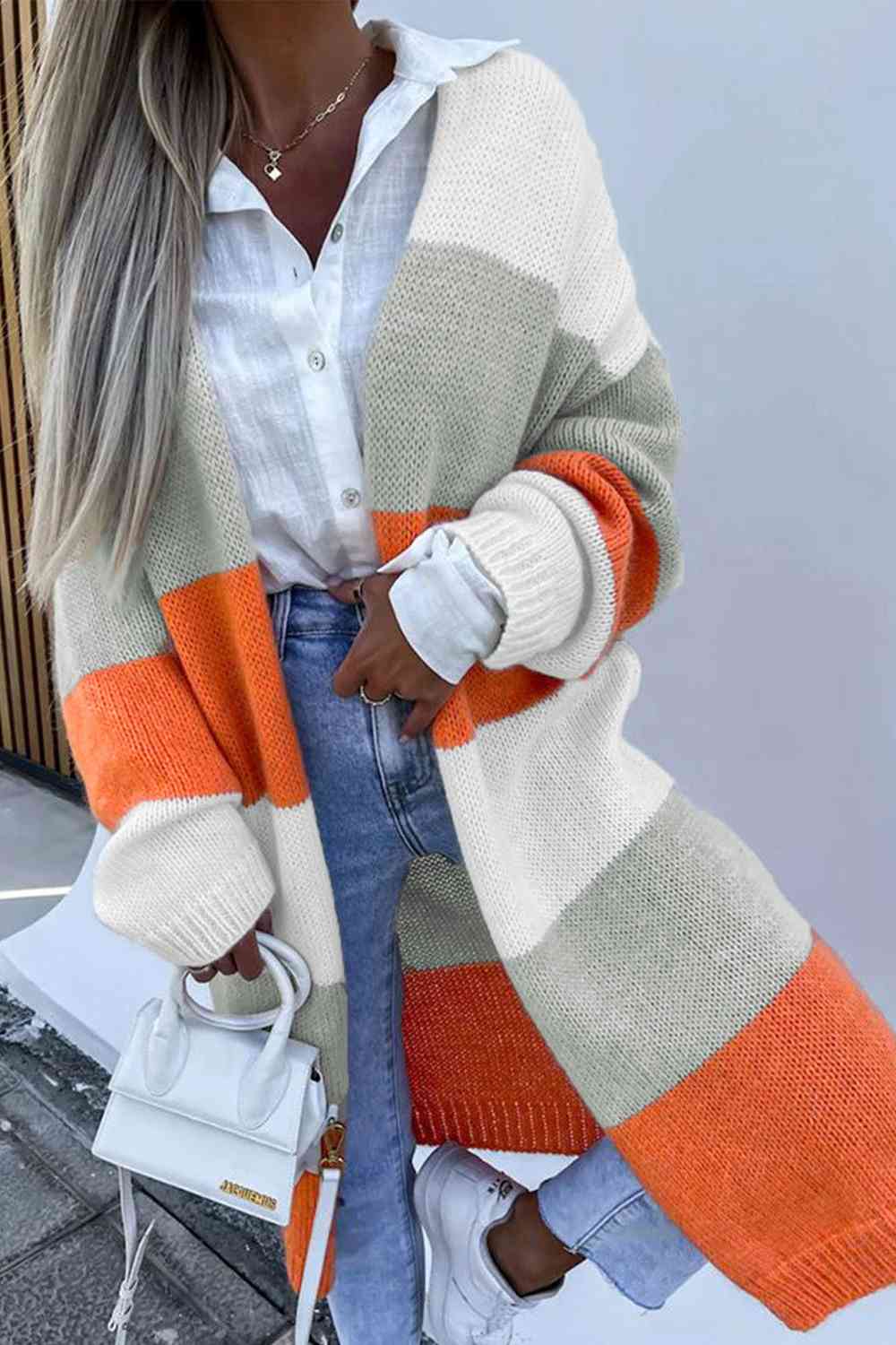 Color Block Open Front Duster Cardigan - TRENDMELO