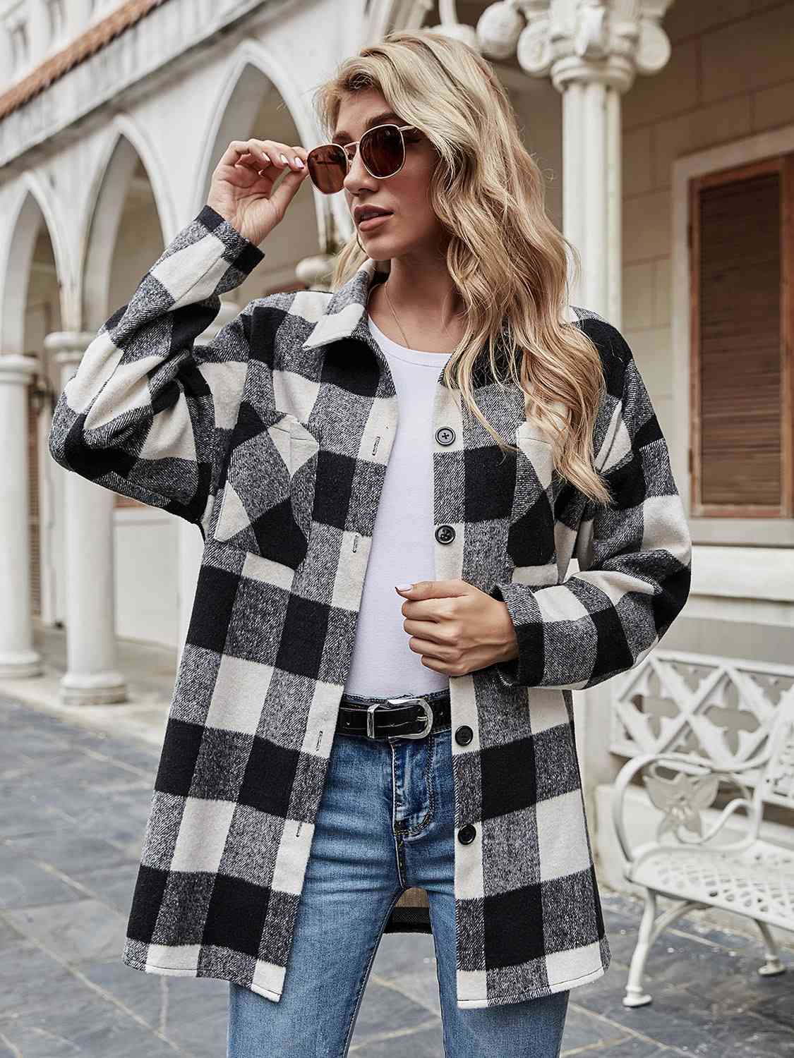 Plaid Collared Neck Long Sleeve Shirt - TRENDMELO