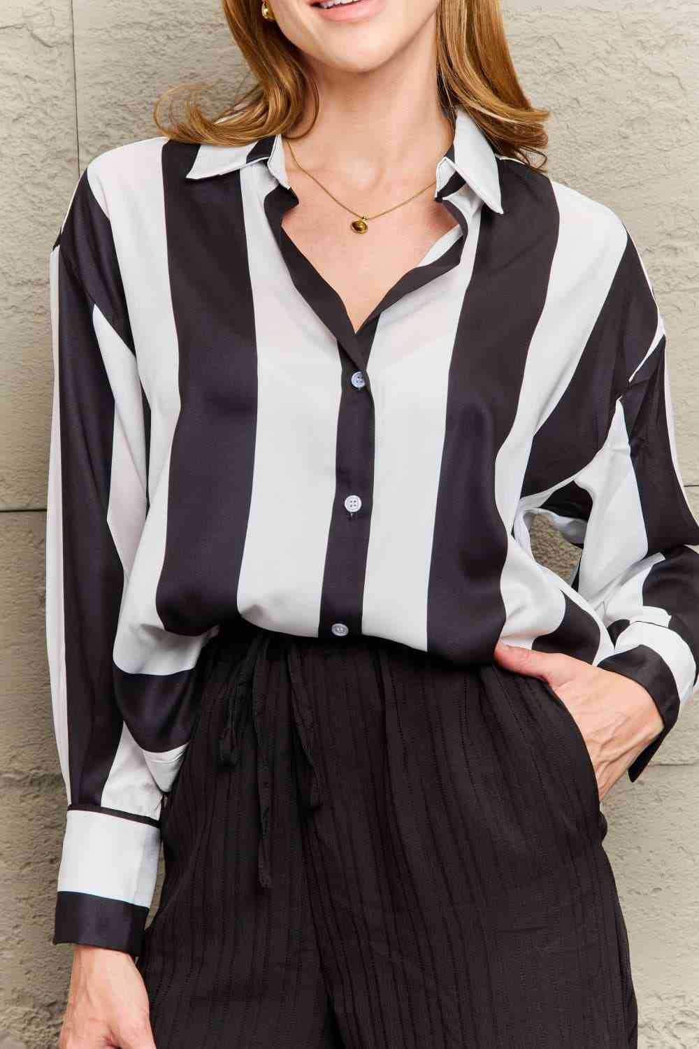 Striped Dropped Shoulder Shirt - TRENDMELO