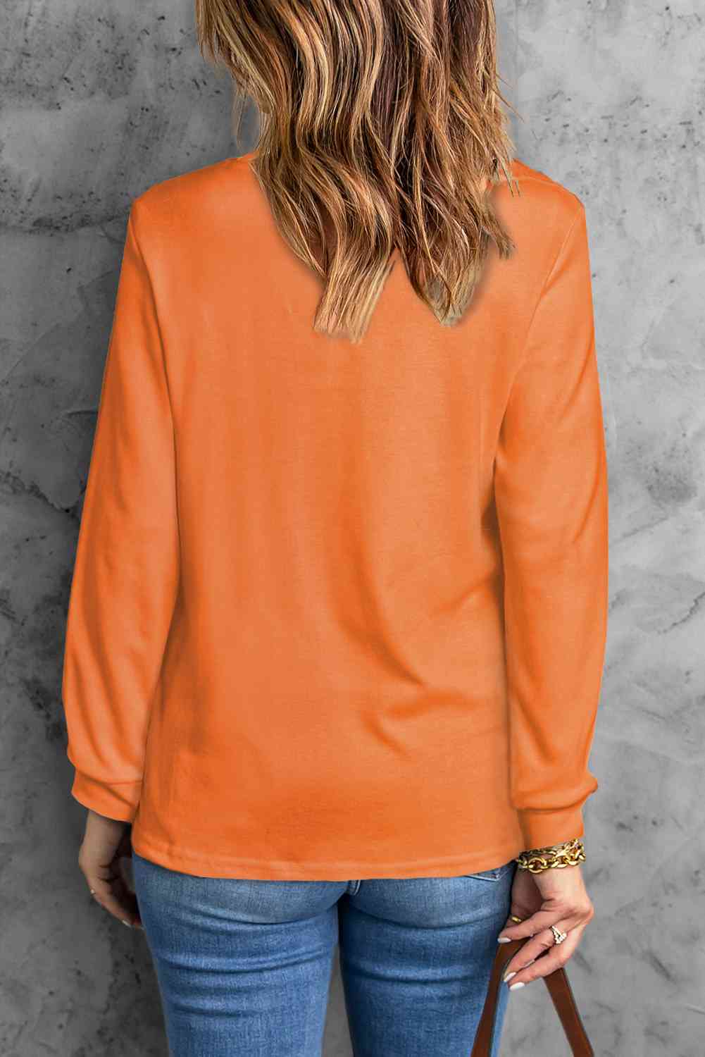 Round Neck Long Sleeve Top - TRENDMELO