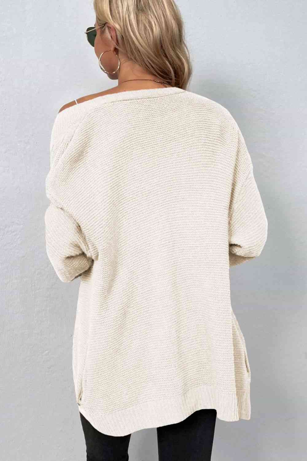 Cable-Knit Open Front Cardigan with Pockets - TRENDMELO