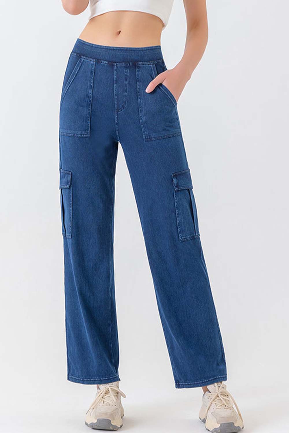 Buttoned Pocketed Long Jeans - TRENDMELO