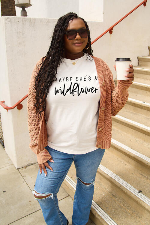 Simply Love Full Size MAYBE SHE'S A WILDFLOWER Short Sleeve T-Shirt - TRENDMELO