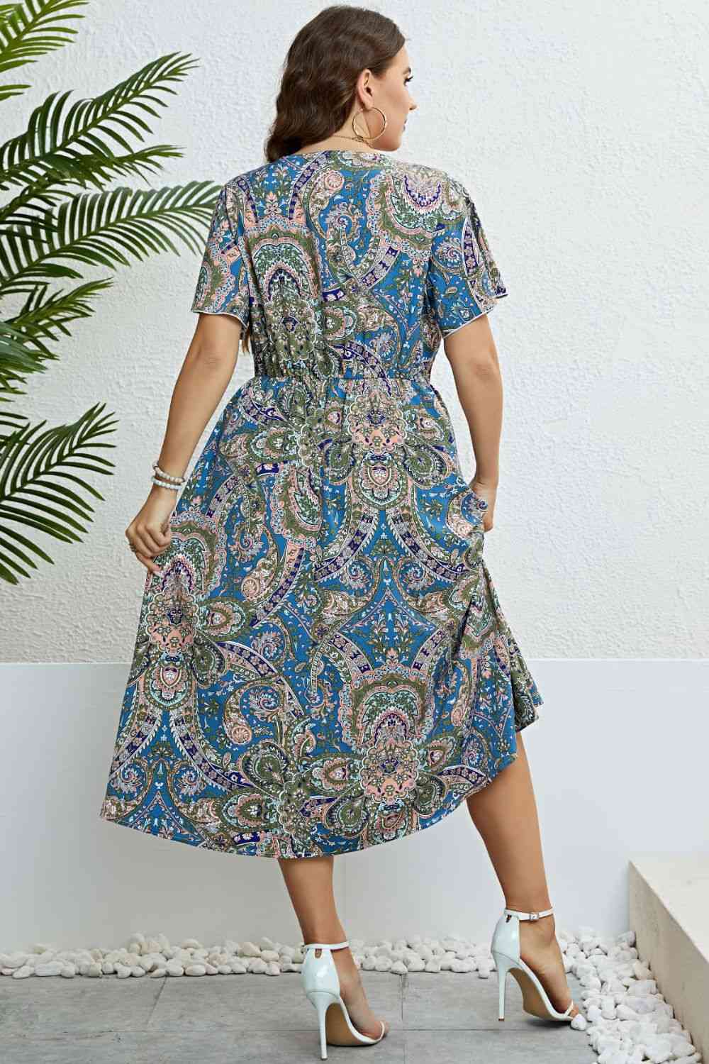 Printed Flutter Sleeve Midi Dress - TRENDMELO