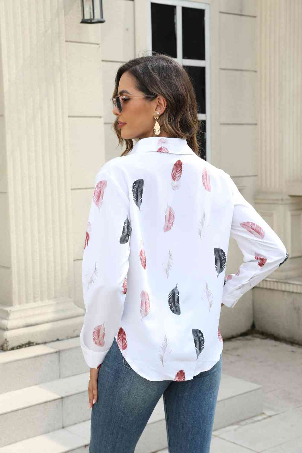 Printed Collared Neck Buttoned Shirt - TRENDMELO