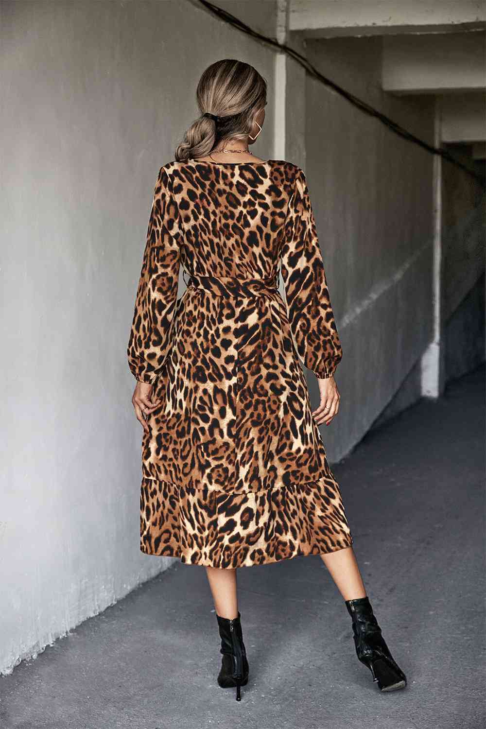 Animal Print Belted Midi Dress - TRENDMELO