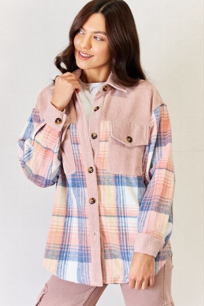 J.NNA Plaid Colorblock Button Down Jacket - TRENDMELO