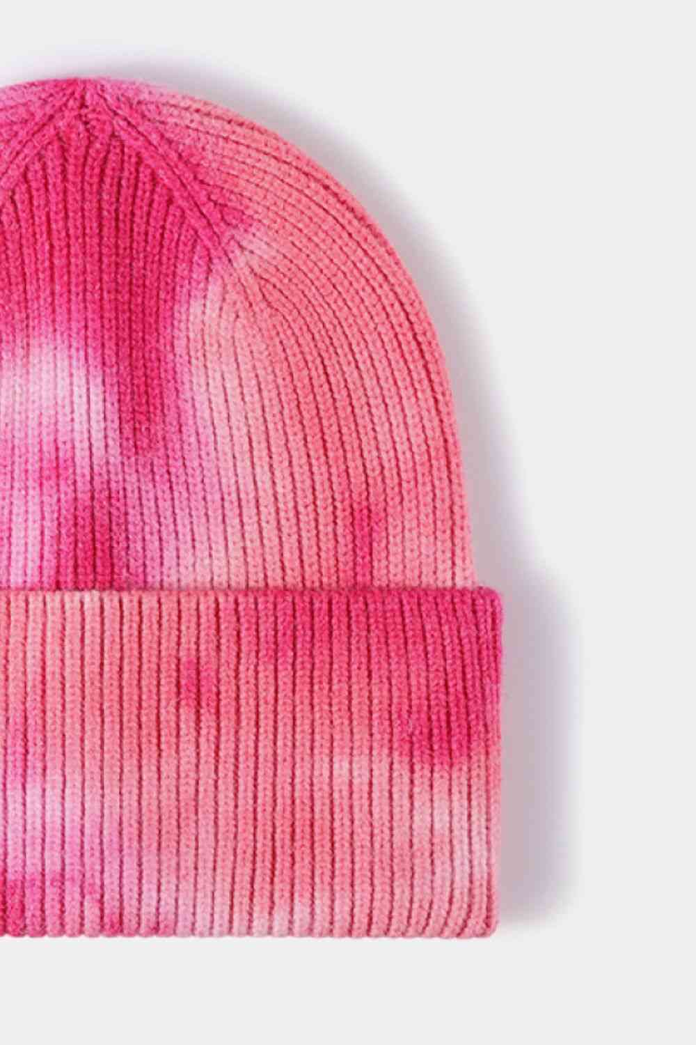 Tie-Dye Cuffed Rib-Knit Beanie Hat - TRENDMELO