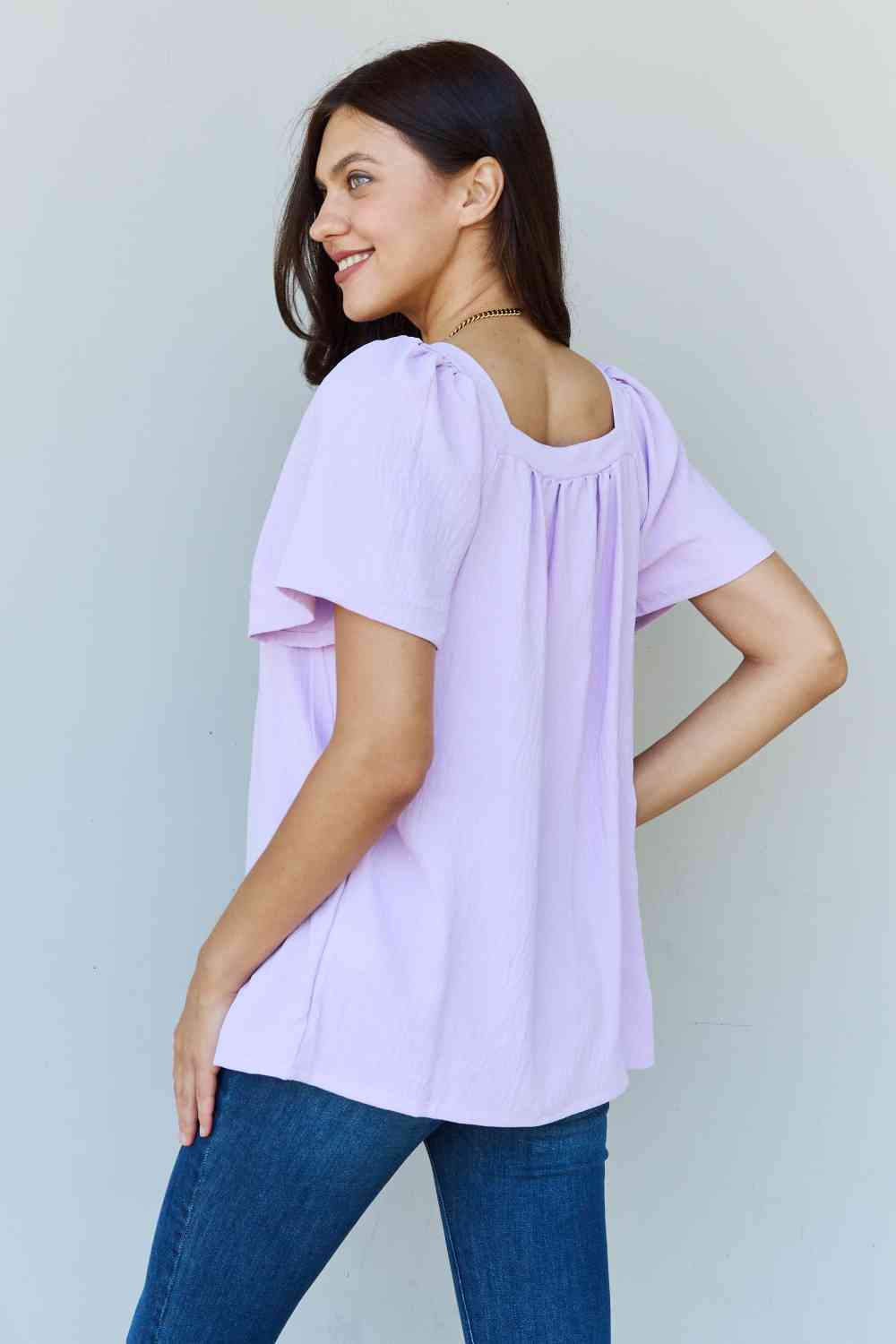 Ninexis Keep Me Close Square Neck Short Sleeve Blouse in Lavender - TRENDMELO