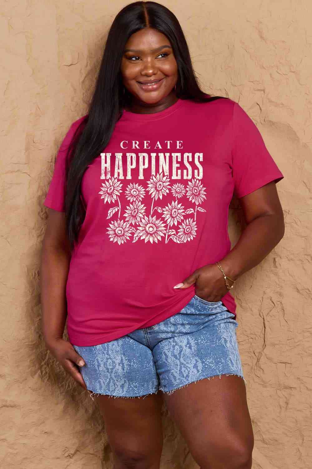 Simply Love Full Size CREATE HAPPINESS Graphic Cotton T-Shirt - TRENDMELO