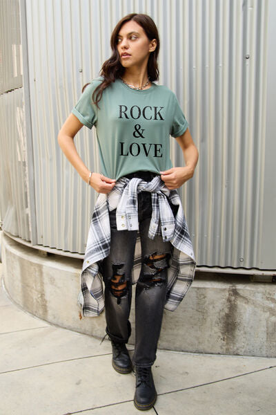 Simply Love Full Size ROCK ＆ LOVE Short Sleeve T-Shirt - TRENDMELO